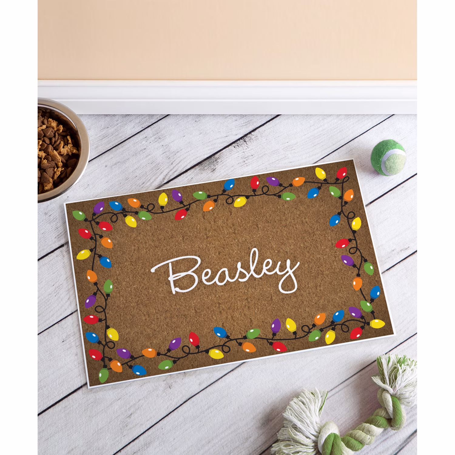 Personalized Pet Placemat - Christmas Lights - Black