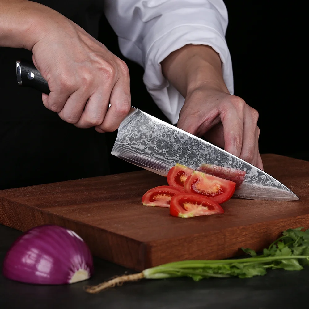 6Pcs TURWHO Kitchen Knife Japanese VG10 Damascus Steel Chef Knives + Knife Block