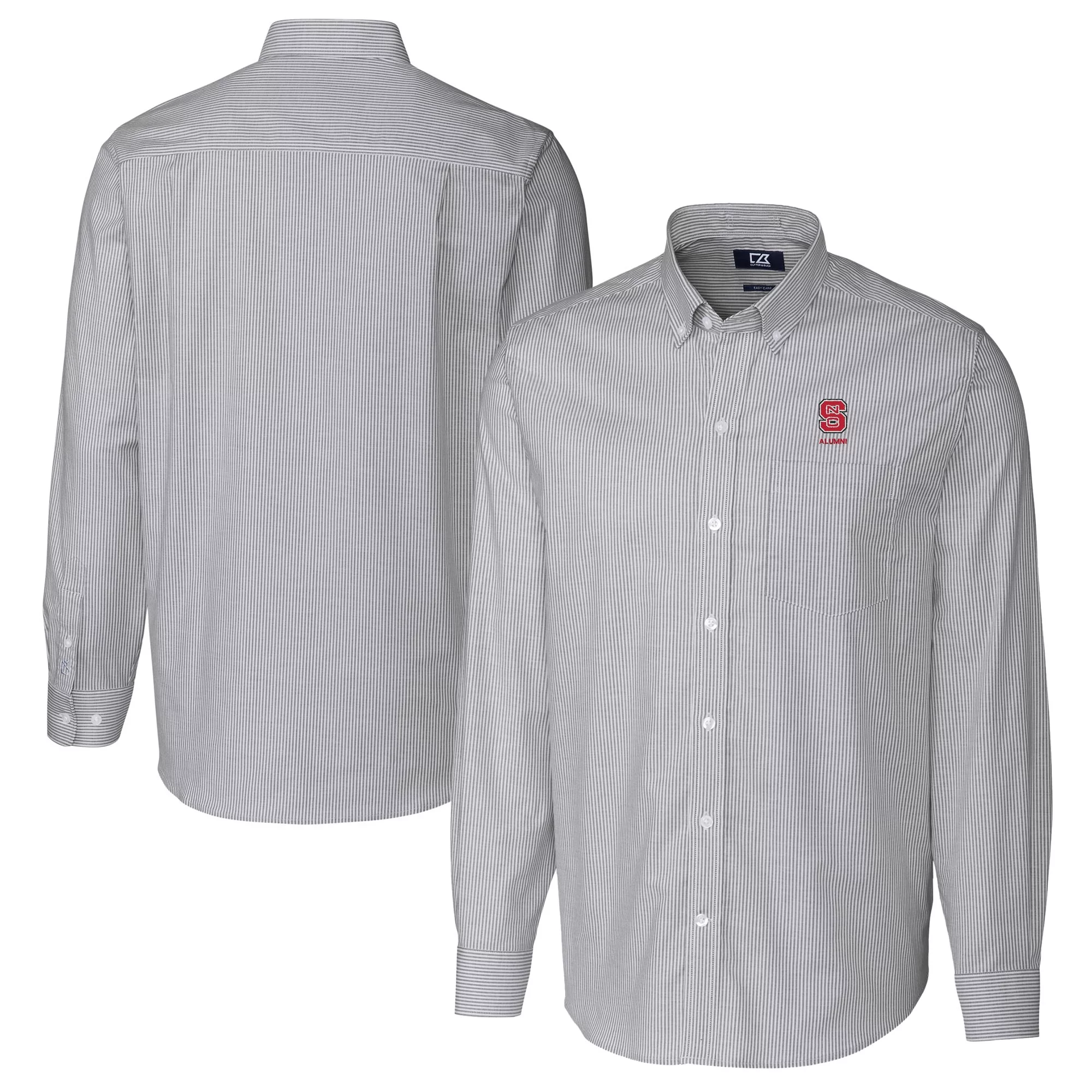 Men's Cutter & Buck  Charcoal NC State Wolfpack Alumni Logo Stretch Oxford Stripe Long Sleeve Button-Down Shirt
