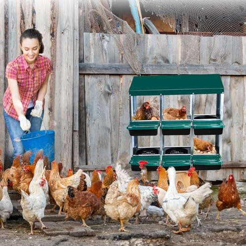 Chicken Nesting Box, 10 Hole 2 Layer Hen Nest Box with Legs, Roll Away Eggs Laying Boxes,Cleanable Pull Out Hen Roosting Boxes