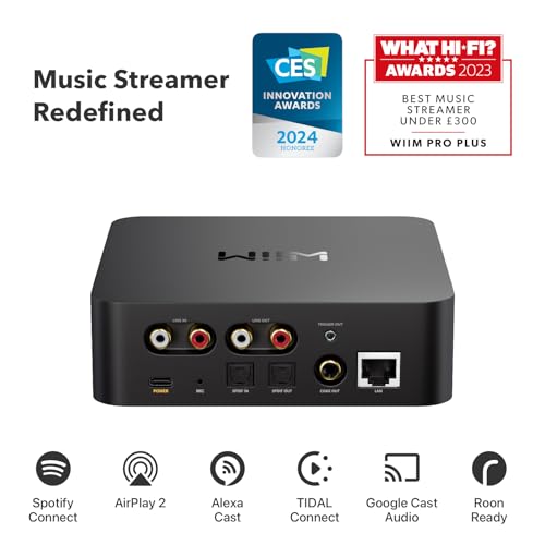 WiiM Pro AirPlay 2 Receiver, Google Cast Audio, WiFi Multiroom Streamer, Compatible with Alexa, Siri and Google Assistant, Stream Hi-Res Audio from Spotify, Amazon Music, Tidal and More