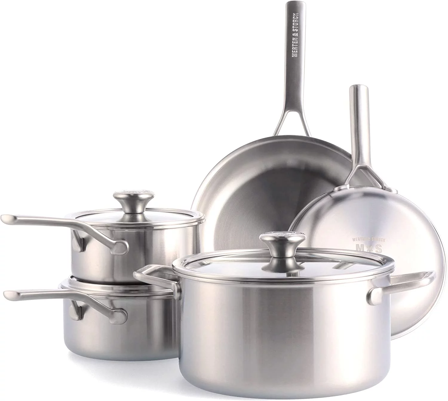 Excellent & Storck Tri-Ply Stainless Steel Induction 14 Piece Cookware Pots and Pans Set  Multi Clad  Oven Safe  Silver