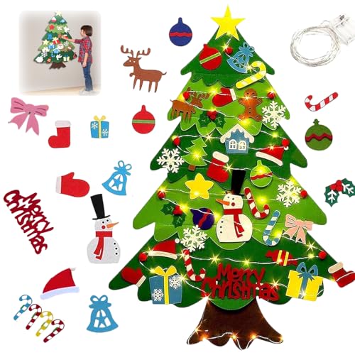 Montessori Felt Christmas Tree for Toddlers DIY Felt Christmas Tree Set with 32 Ornaments for Kids Toddlers Home Wall Hanging Felts Christmas Craft Kits Xmas Decoration Party Supplies