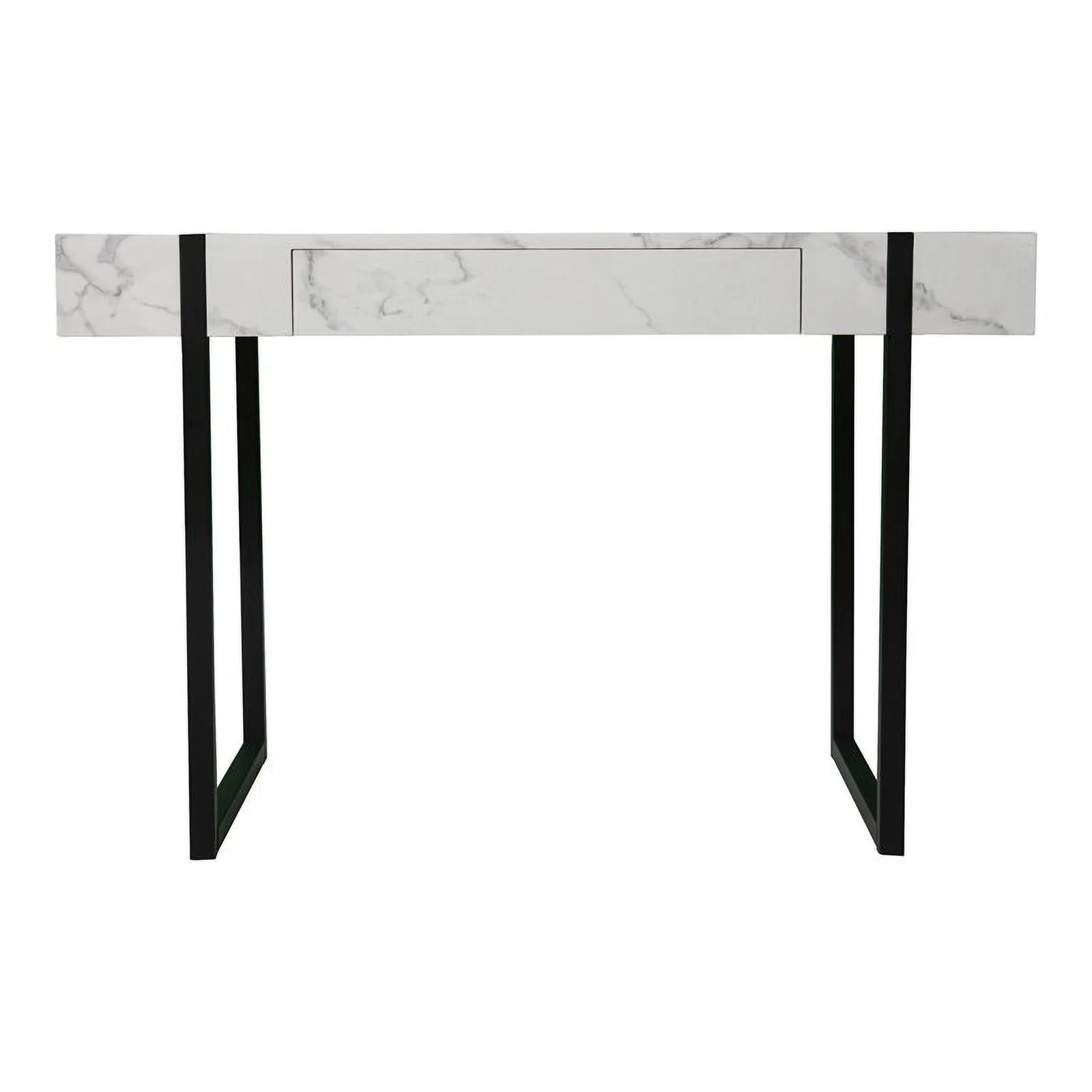 Maklaine Modern / Contemporary Desk in Black with White Faux Marble