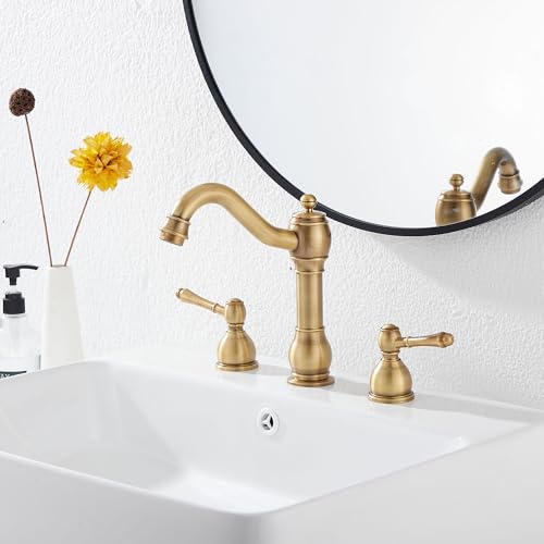 GGStudy 360° Swivel Antique Brass Bathroom Vessel Sink Faucet Single Handle One Hole Matching with Pop Up Drain