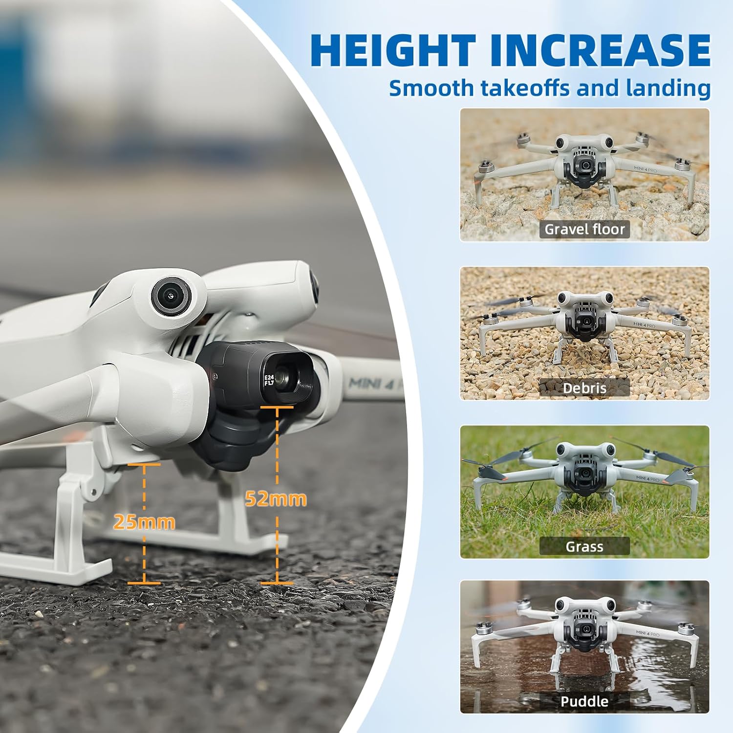 Mini 4 Pro Landing Gear Accessories, Foldable Extension Leg Stand Protector Kit for DJI Mini 4 Pro RC Drone - Easy to Store, no Need to disassemble