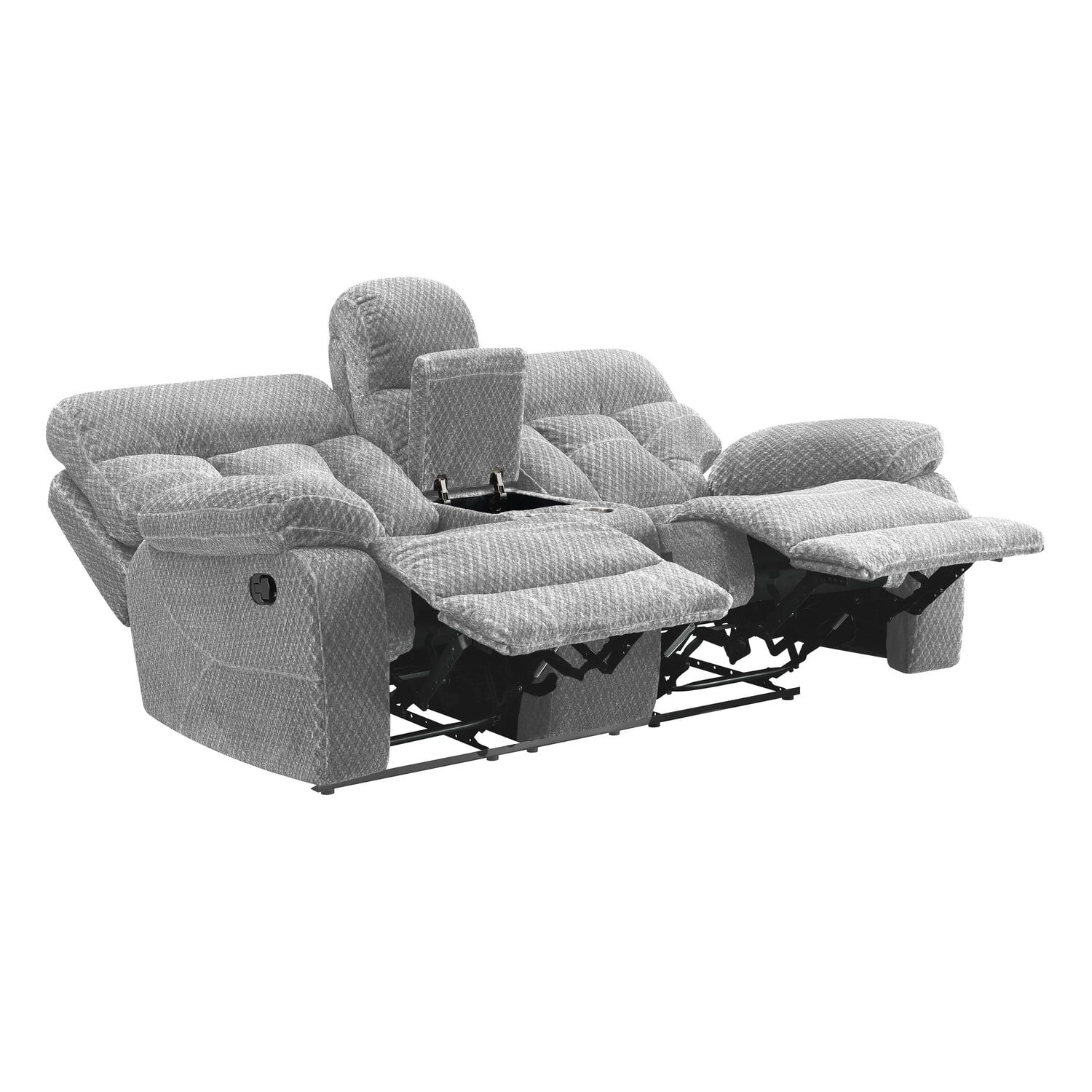 BenJara Charl 76 Inch Powered Dual Recliner Loveseat, Tufted Backrests, Light Gray