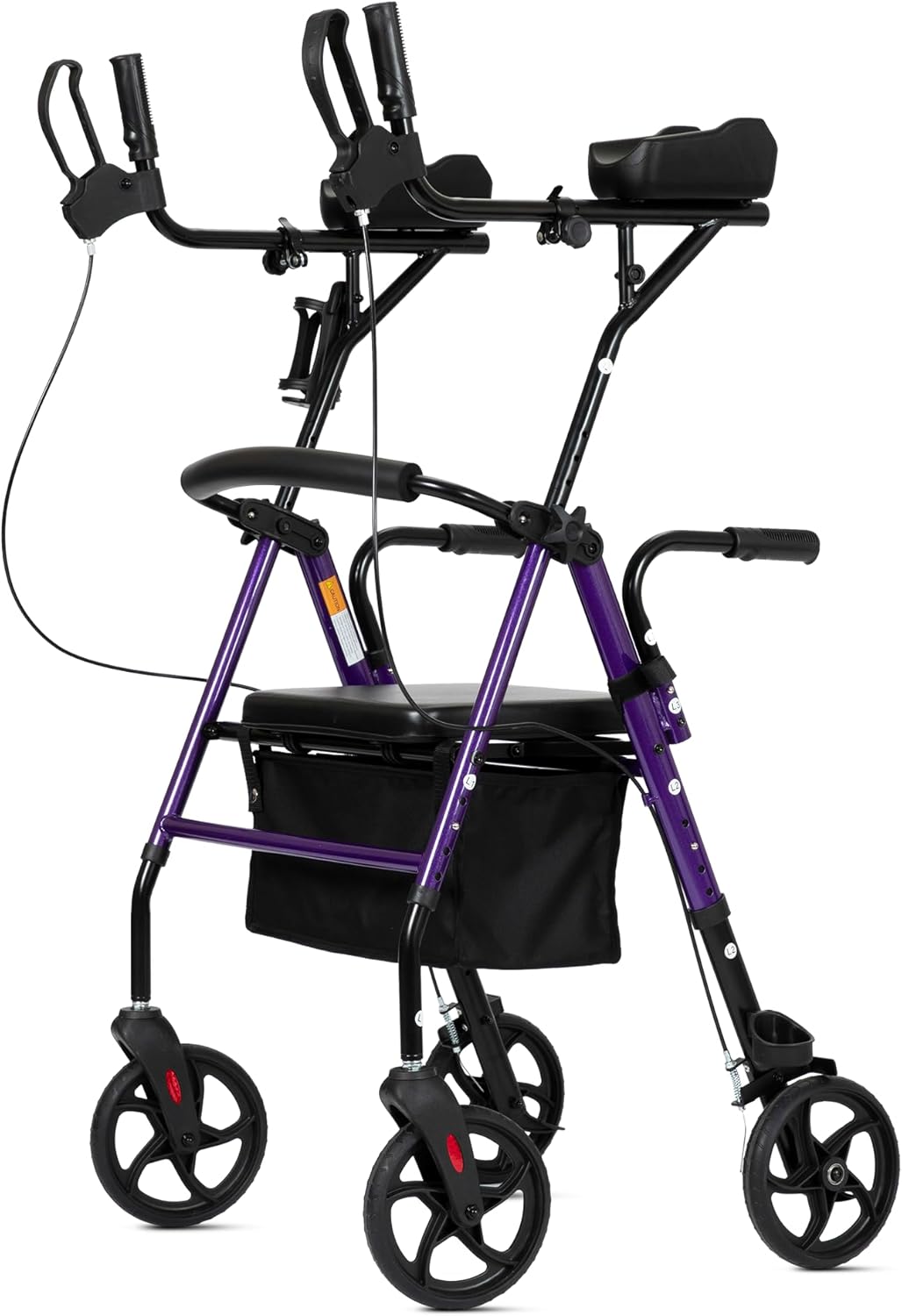 ELENKER Upright Walker, Stand Up Rollator Walker with Padded Seat and Backrest, Compact Folding, Fully Adjustment Frame for Seniors, Purple