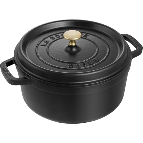 STAUB Cast Iron Dutch Oven 5.5-qt Round Cocotte, Made in France, Serves 5-6, Black Matte