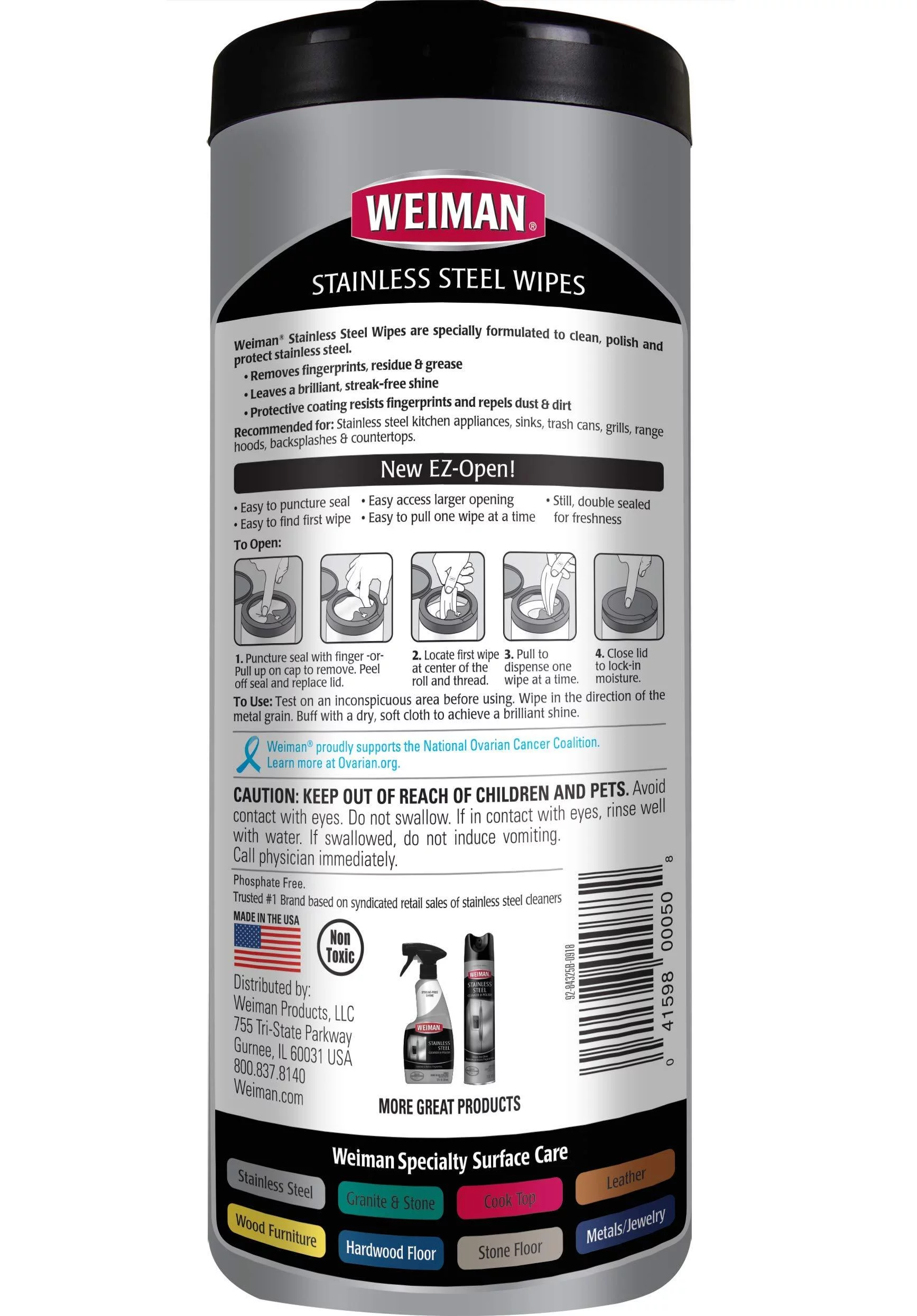 Weiman Stainless Steel Cleaner Wipes , 2 Pack , Fingerprint Resistant, Removes Residue, Water Marks and Grease from Appliances - Works Great on Refrigerators, Dishwashers, Ovens, and Grills - Packagin