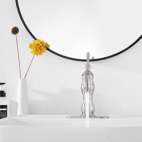 GGStudy 360° Swivel Antique Brass Bathroom Vessel Sink Faucet Single Handle One Hole Matching with Pop Up Drain