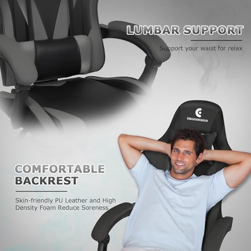 Gaming Chair with Linkage Armrest & Footrest, High Back Video Gaming Chair, Black