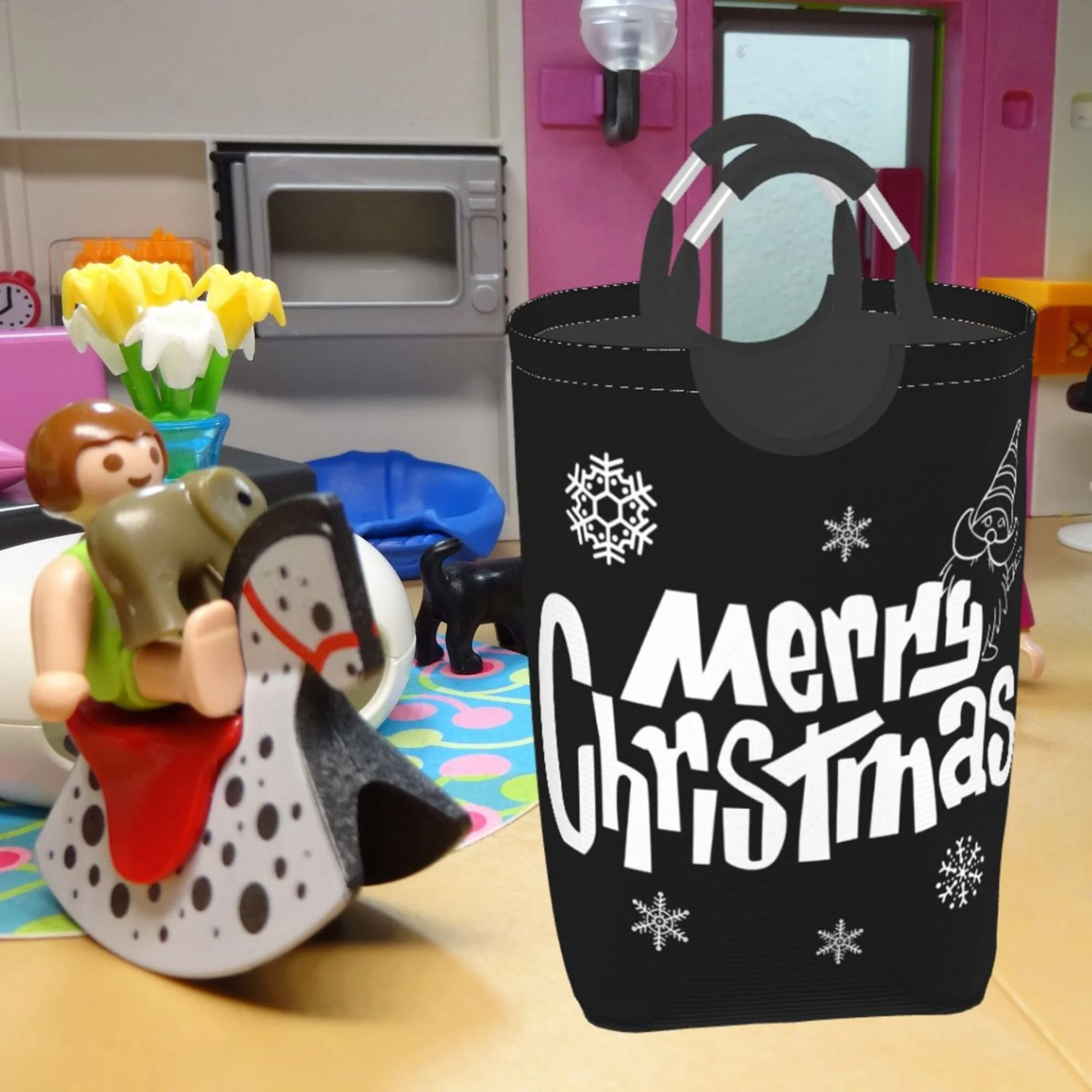 TEQUAN 50L Large Rectangular Laundry Hamper with Aluminum Handles, Christmas Winter Prints Waterproof Foldable Dirty Clothes Basket