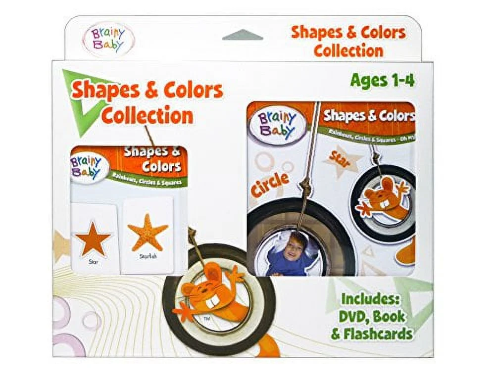 Brainy Baby Teach Your Child Shapes and Colors Learning Library: Rainbows, Circles and Squares Flashcards, Board Book and DVD Deluxe Edition