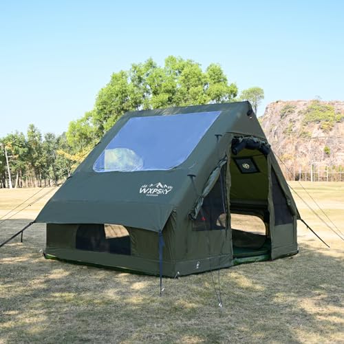 Inflatable Tents Blow up Tents for Camping, 4-6 Persons 4 Season Oxford Cabin Tent with pump, Easy Setup Waterproof with Mesh Windows & Doors Outdoor Sandgold