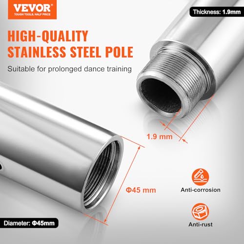VEVOR Professional Dancing Pole, Spinning Static Dancing Pole Kit, Portable Removable Pole,Heavy-Duty Stainless Steel Pole, Height Adjustable Fitness Pole, for Exercise Home Club Gym
