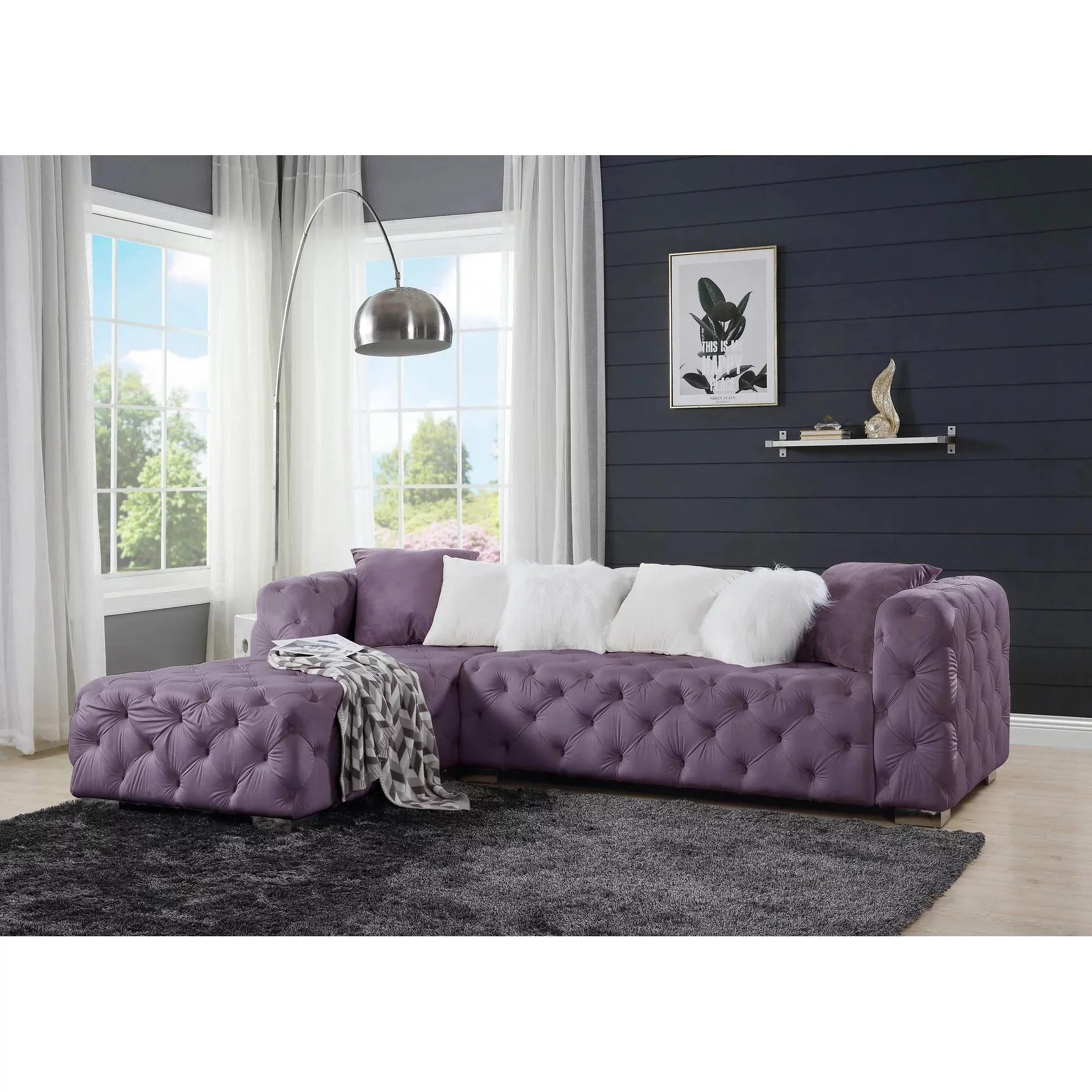 Modern Purple Velvet Sectional Sofa by Acme Qokmis LV00389-2pcs