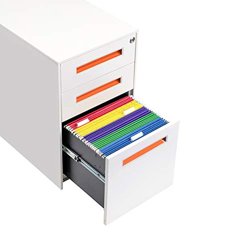 Laura Davidson Furniture Stockpile Square Mobile 3 Drawer File Cabinet - Metal Filing Cabinet, Legal/Letter File Folders, Pre-Assembled, White/Bright Blue