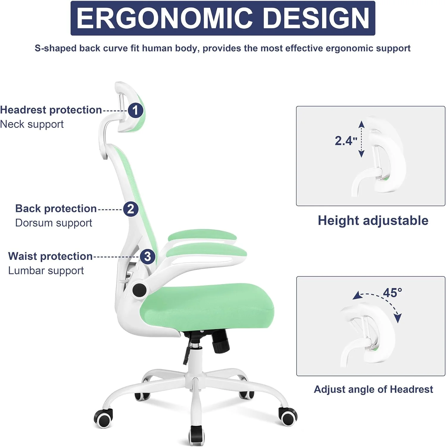 FJU Office Chair, Executive Desk Chair, Executive Chair, Executive Office Chair with Flip Up Armrest, Big and Tall Office Chair with Adjustable Height, Leather Office Chair Ivory White