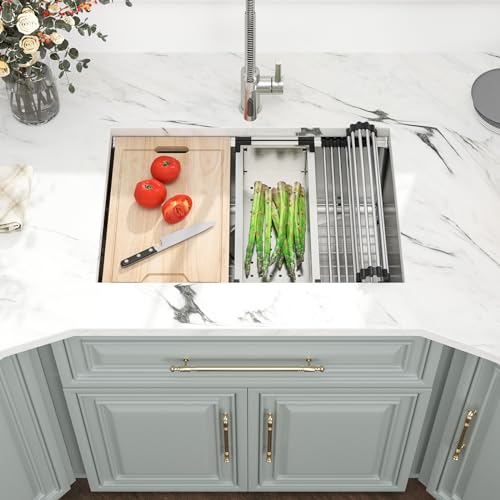 Kichae 12“ Deep Laundry Sink Undermount - 24 Inch Black Undermount Utility Sink Stainless Steel Single Bowl Under Counter Handmade Laundry Utility Room Basin