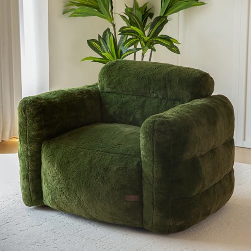MAXYOYO Giant Bean Bag Chair for Adults, Ultra Soft Fluffy Bean Bag Sofa, Oversized Floor Sofa for Living Room Bedroom, Cozy Reading Chair with Filler, Green