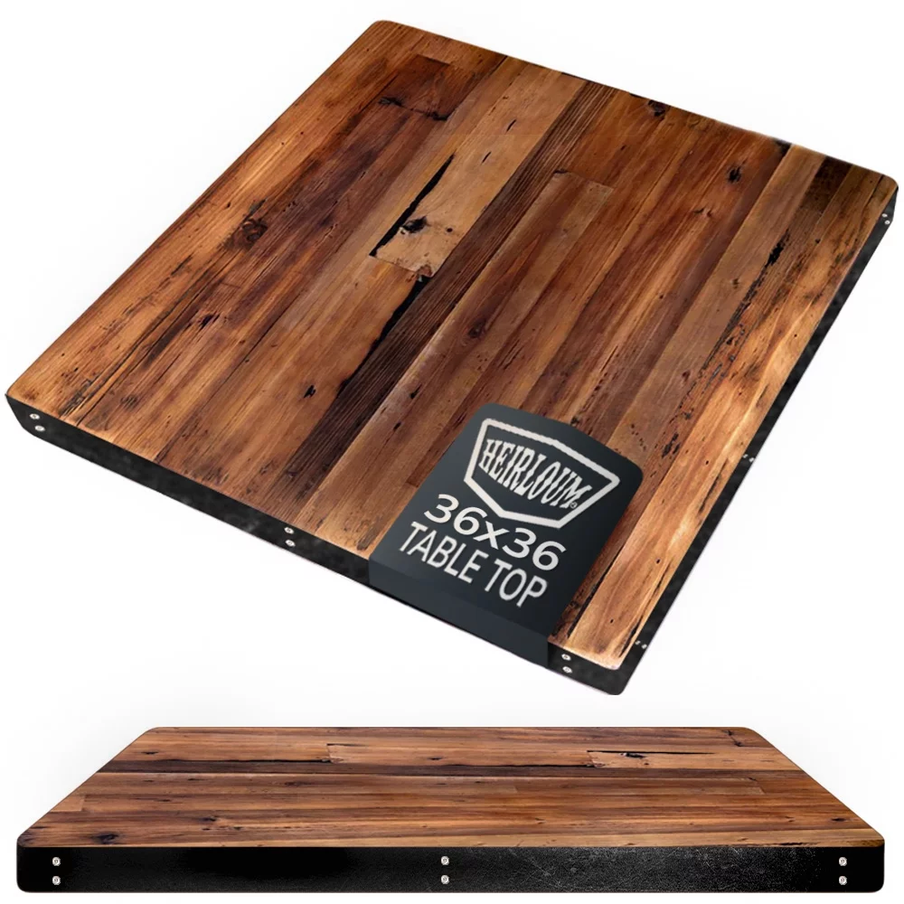 HEIRLOUM Reclaimed Wood Table Top - Rustic Recycled Solid Wooden Piece Perfect for Signs, Kitchens, Dining and Coffee Table Tops (Reclaimed Wood Table Top with Metal Edge,  36