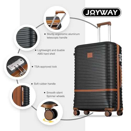 Joyway Carry On Luggage 20 Inch Expandable Suitcase with Spinner Wheel, 4 Piece Hard Shell Luggage Set with TSA Lock(White brown)
