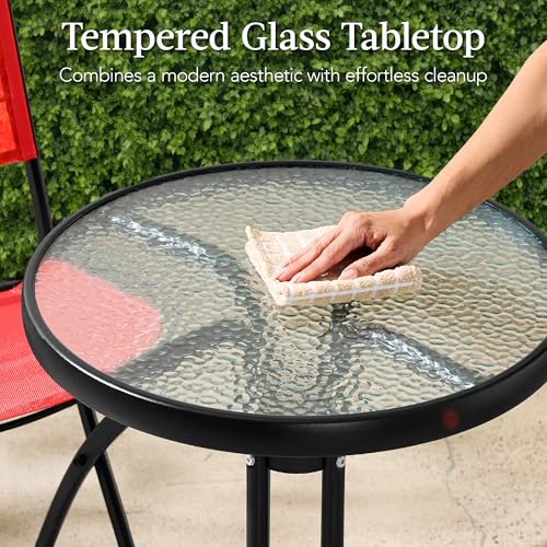 Best Choice Products 3-Piece Patio Bistro Dining Furniture Set w/Glass Tabletop, 2 Folding Chairs, Steel Frame, Polyester Fabric - Gray