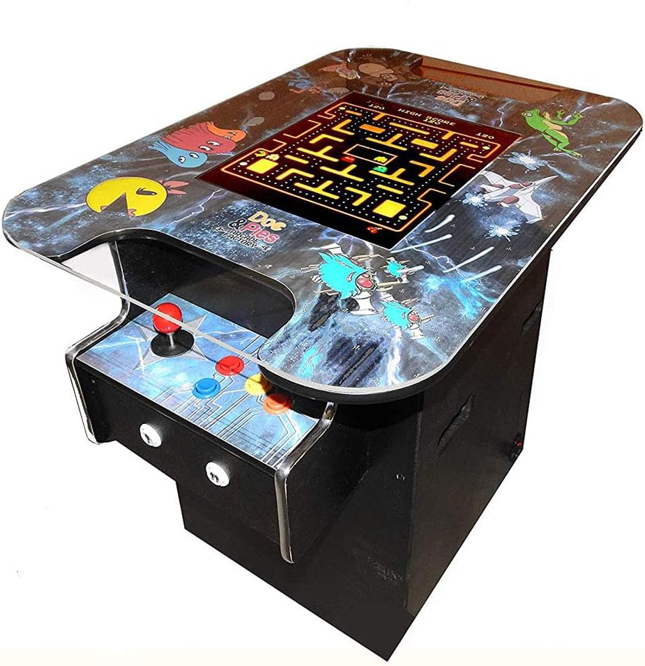 Doc and Pies Arcade Factory Cocktail Arcade Machine - 60 Retro Games - Full Size LCD Screen, Buttons and Joystick