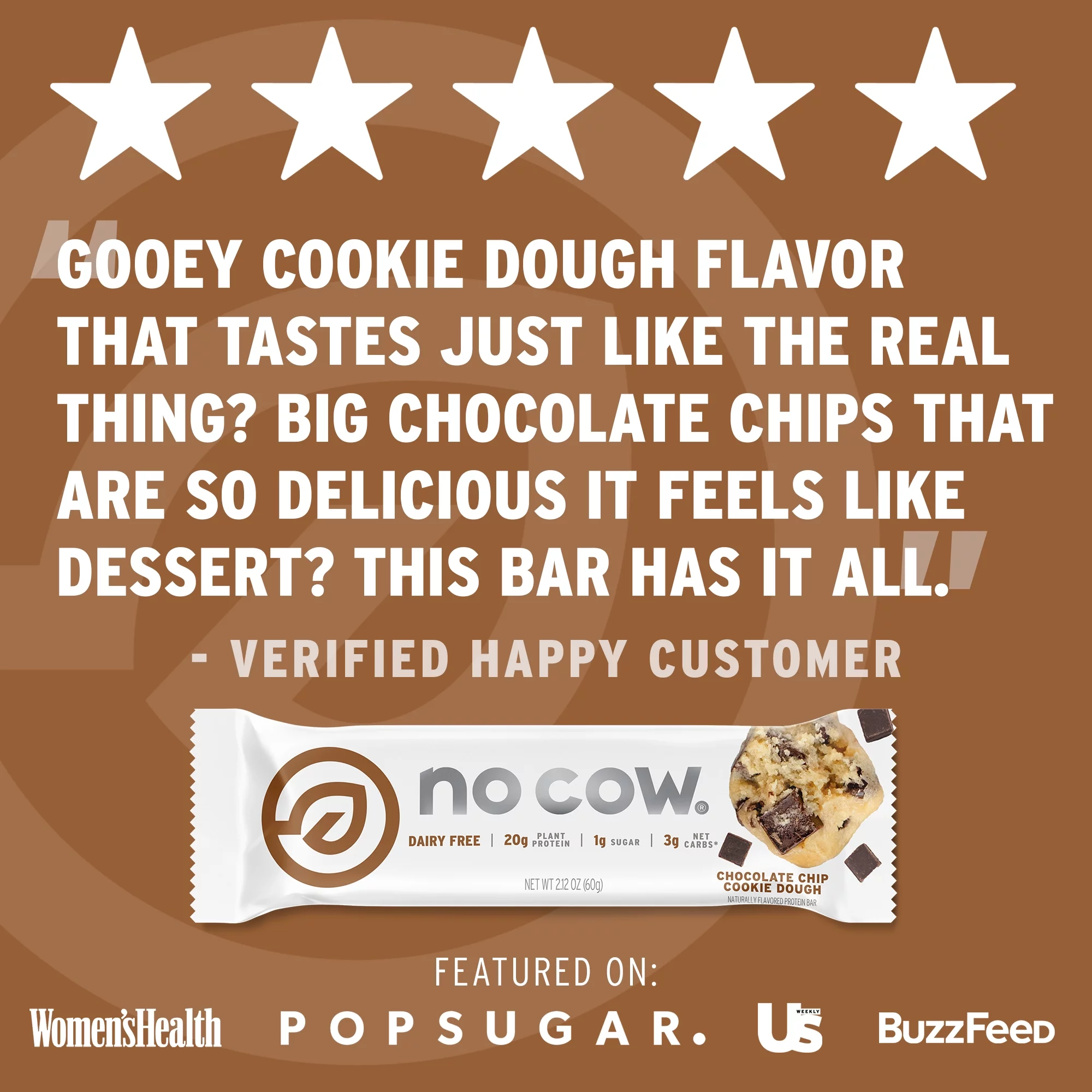 No Cow Vegan Protein Bars, Chocolate Chip Cookie Dough, Box of 12