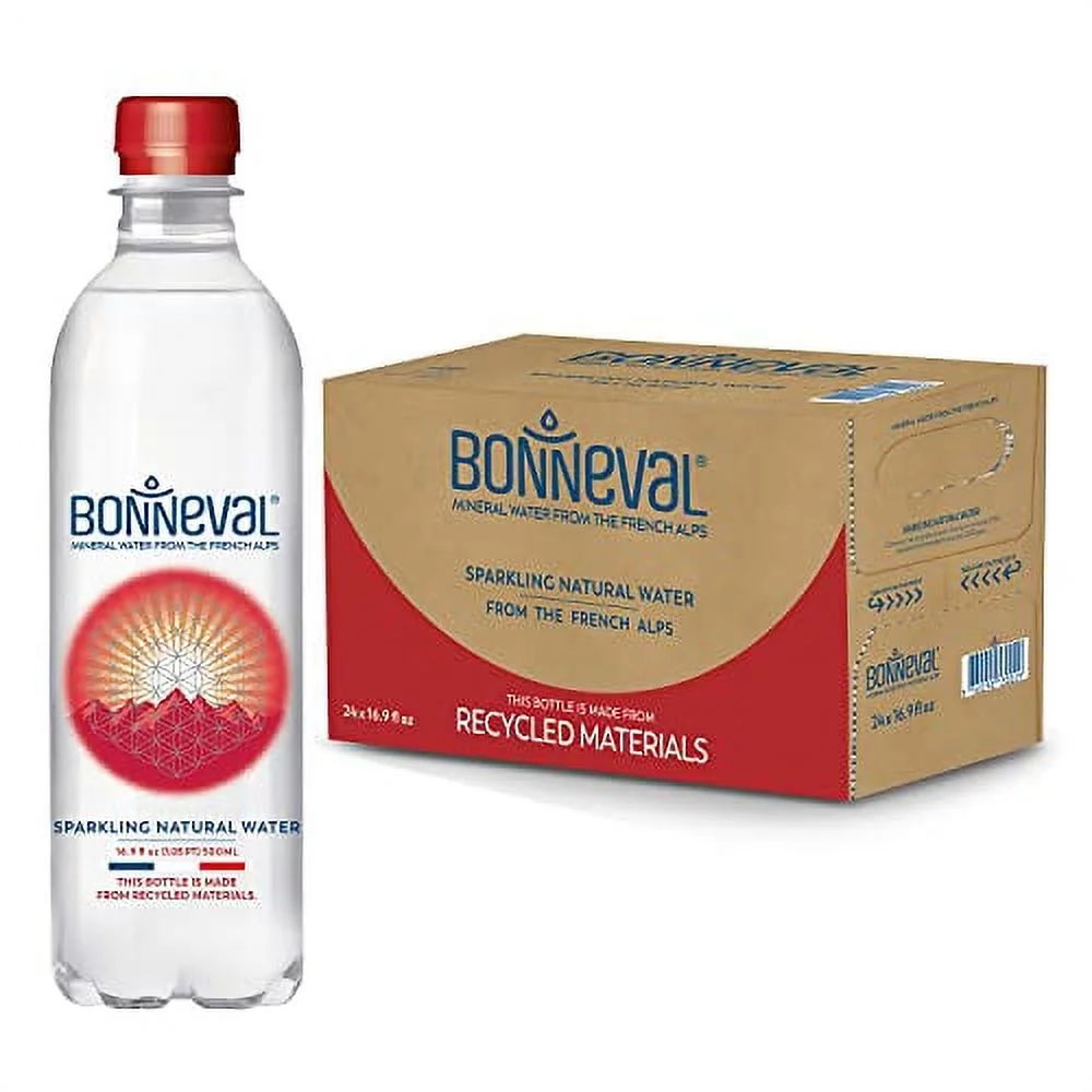 BONNEVAL Sparkling Water Bottle - Natural Mineral Water from the French Alps, Recycled and Recyclable - Sparkling Water 24 Pack x 16.9FL OZ