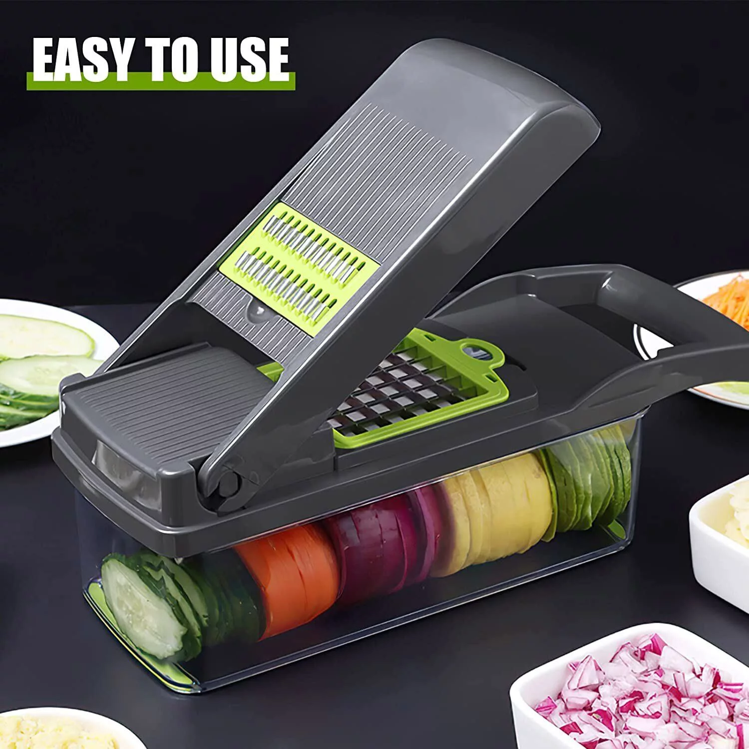 JahyShow 12 in 1 Vegetable Chopper Cutter,Mandoline Slicer Food Onion Veggie Dicer with Container