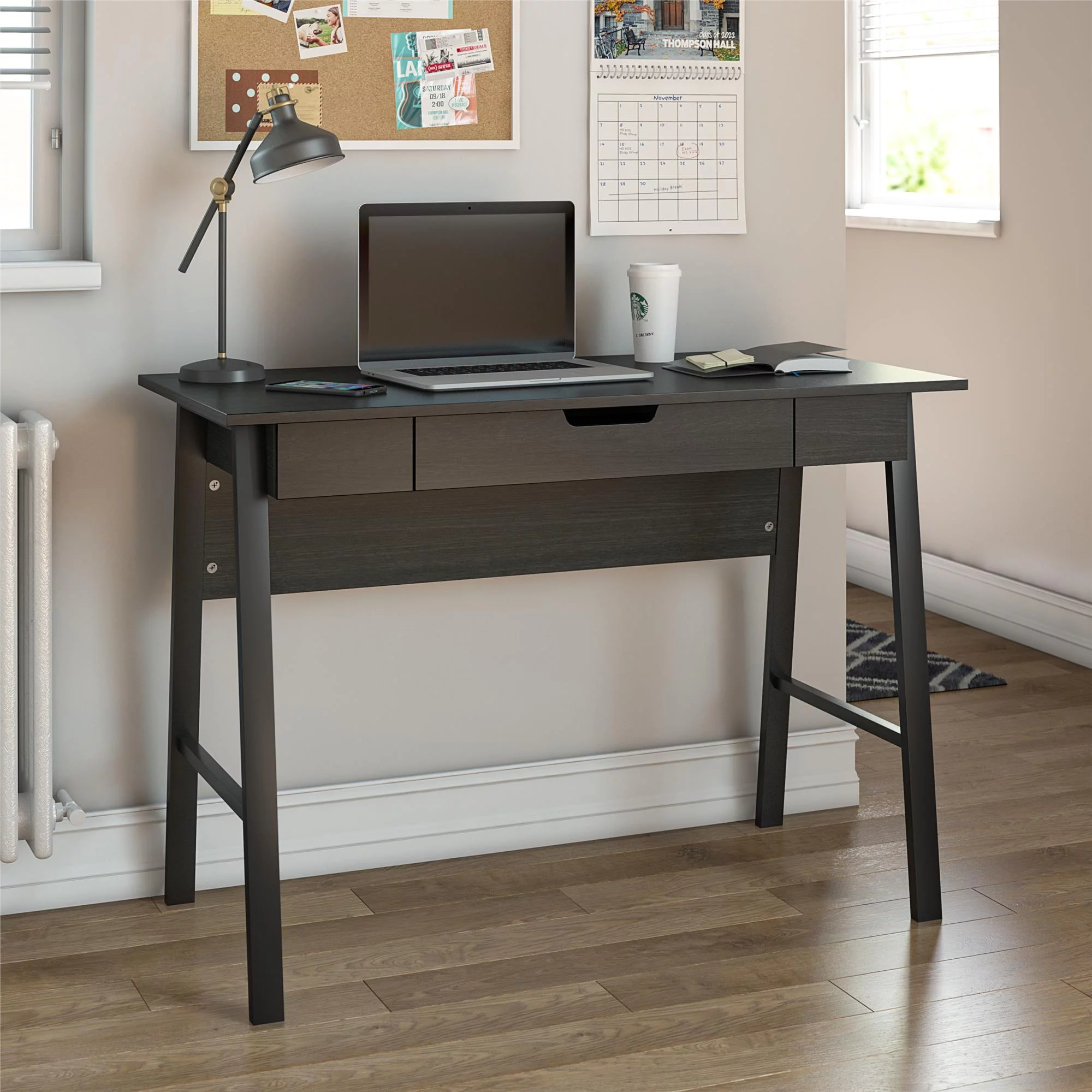 Ameriwood Home Oviedo Computer Desk with Drawer, Black Oak