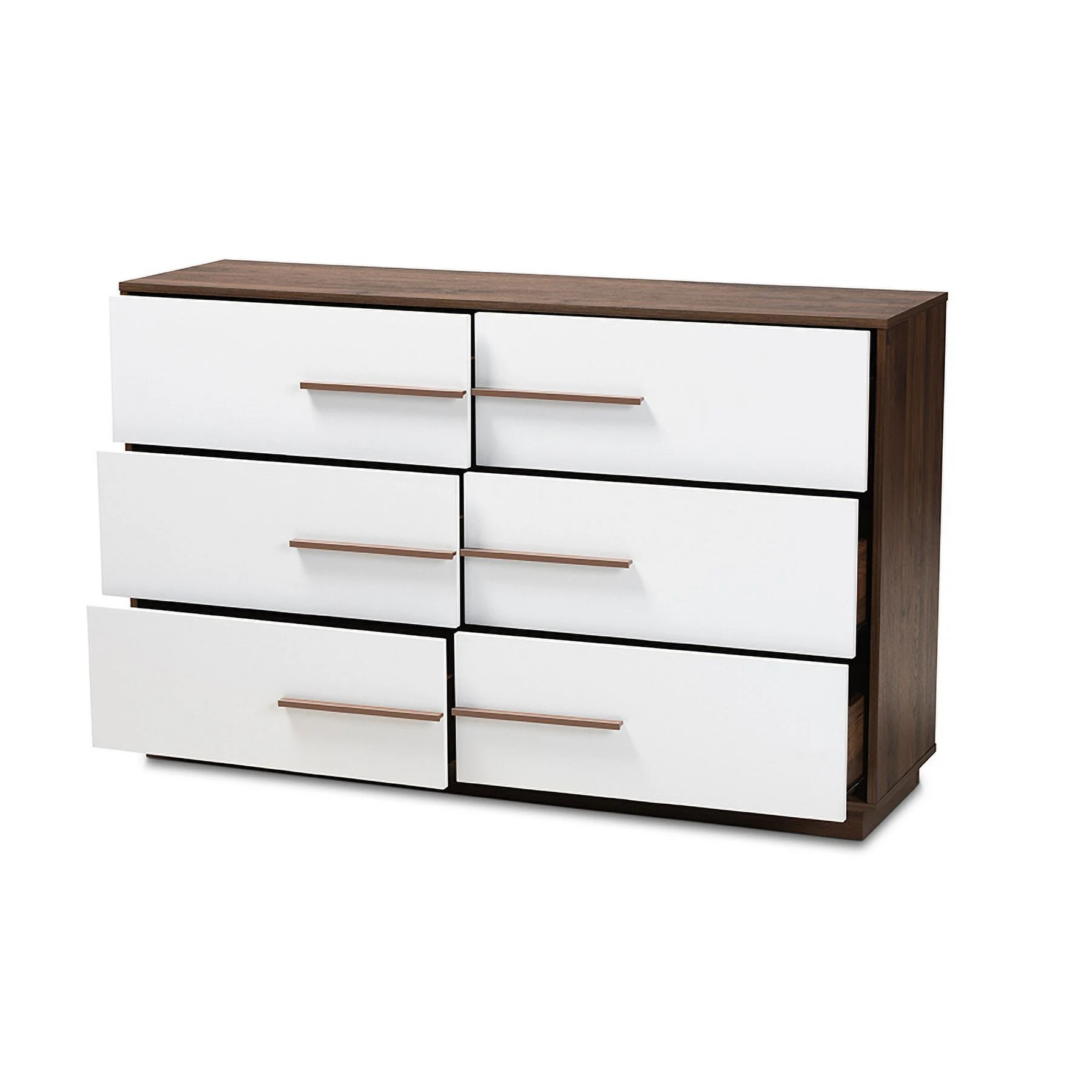 Baxton Studio Mette Mid-Century Modern White and Walnut Finished 6-Drawer Wood Dresser