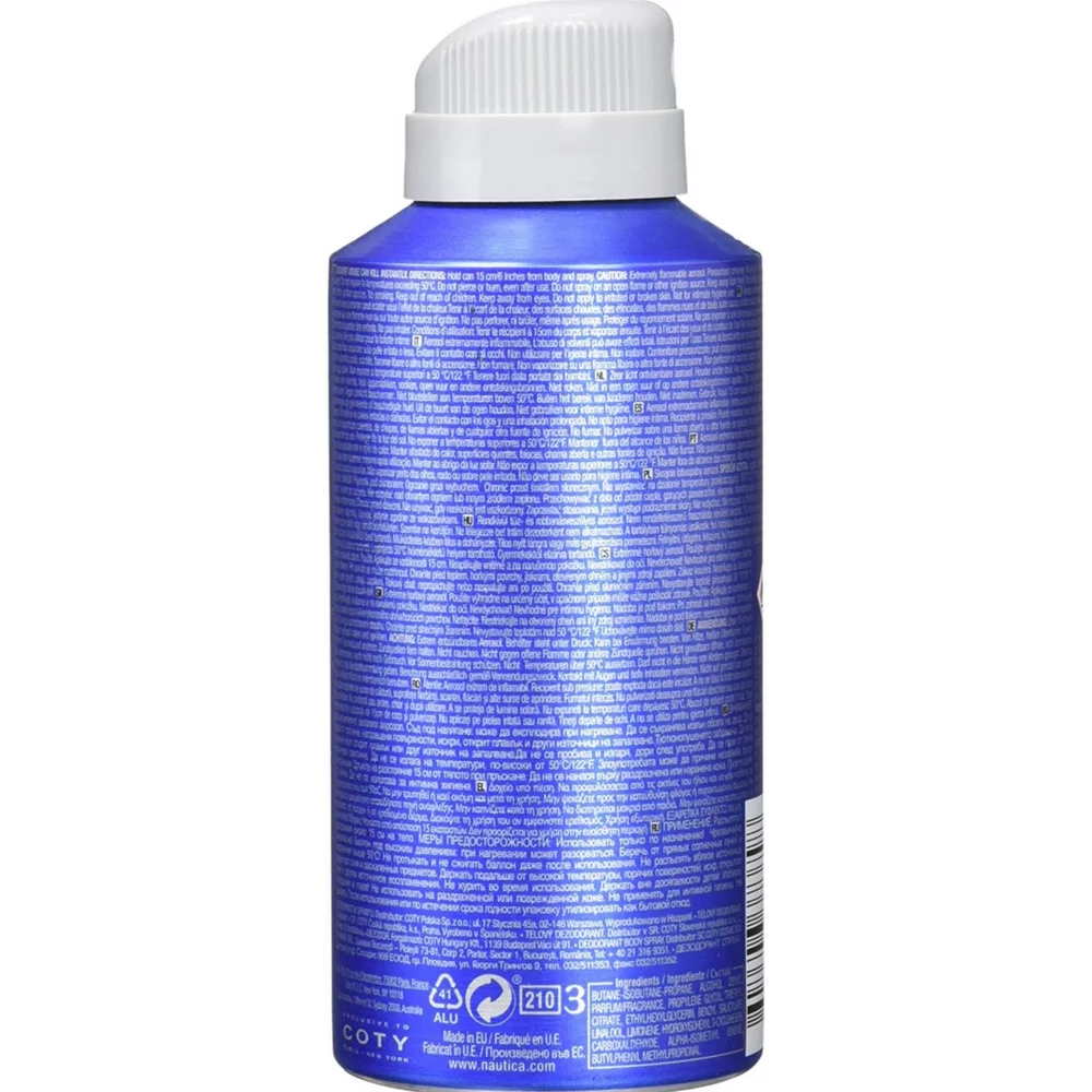 Nautica Deodorant Body Spray for Men, Blue 5 oz (Pack of 4)