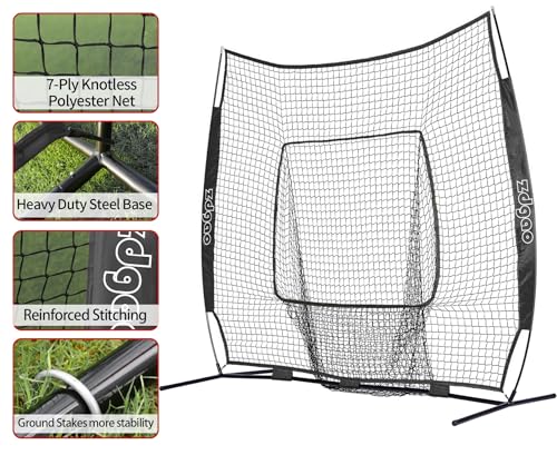 7×7ft Baseball Softball Practice Net- Portable Baseball Net for Batting, Hitting, Pitching Come with Carry Bag, Training for Players of Any Skill Level - Easy Setup