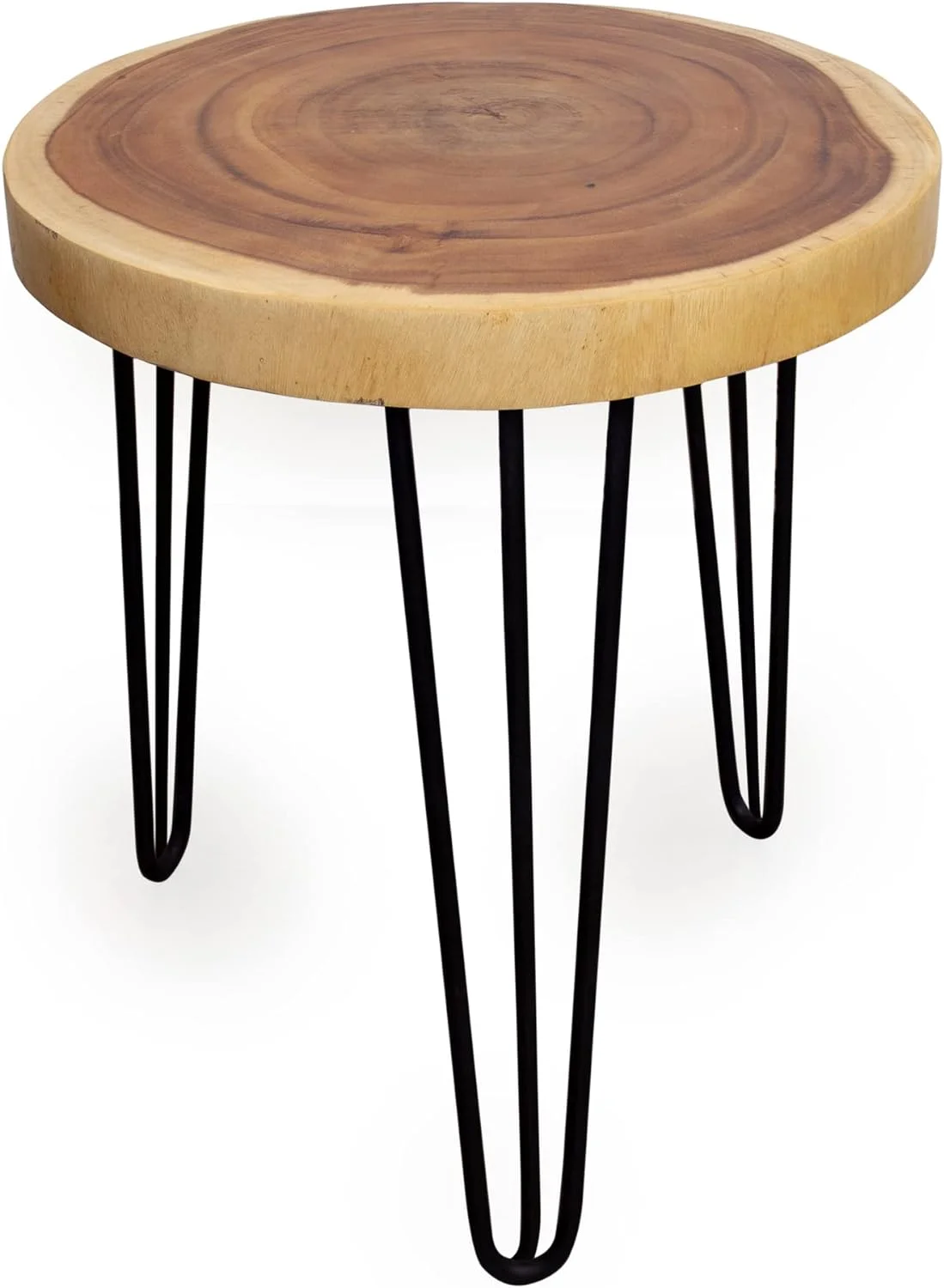 Natural Wood Slab Round Accent End Table (Saman Wood)