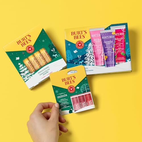 Burt's Bees Christmas Gifts, 4 Lip Balms Stocking Stuffers Products, Beeswax Bounty Fruit Mix - Watermelon, Pomegranate, Dragonfruit Lemon & Sweet Peach (4-Pack)