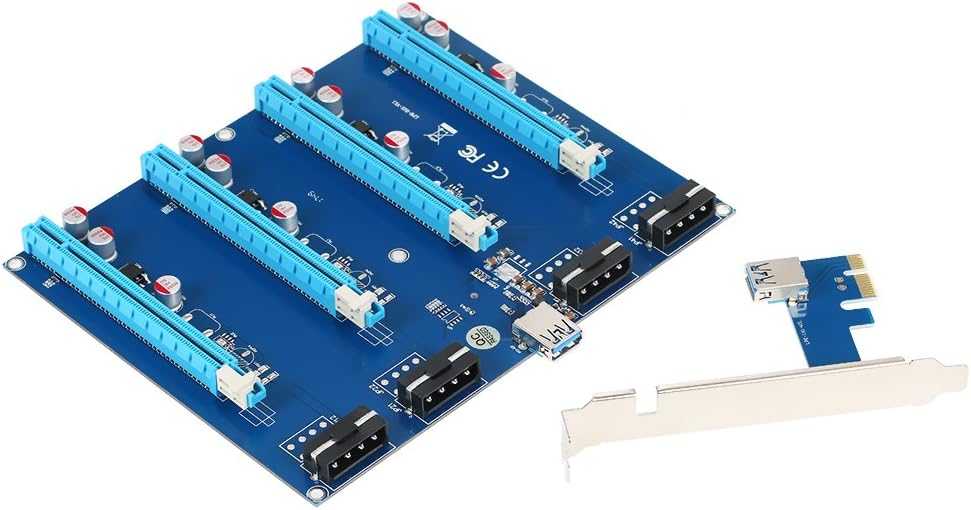 PCI-E 1 to 4 PCI Express 16X Slots Riser Card Mining Modules PCI-e 1X to External 4 PCIe Slots Adapter Pcie Port Multiplier-GOLDEN BLUE Pack of 2