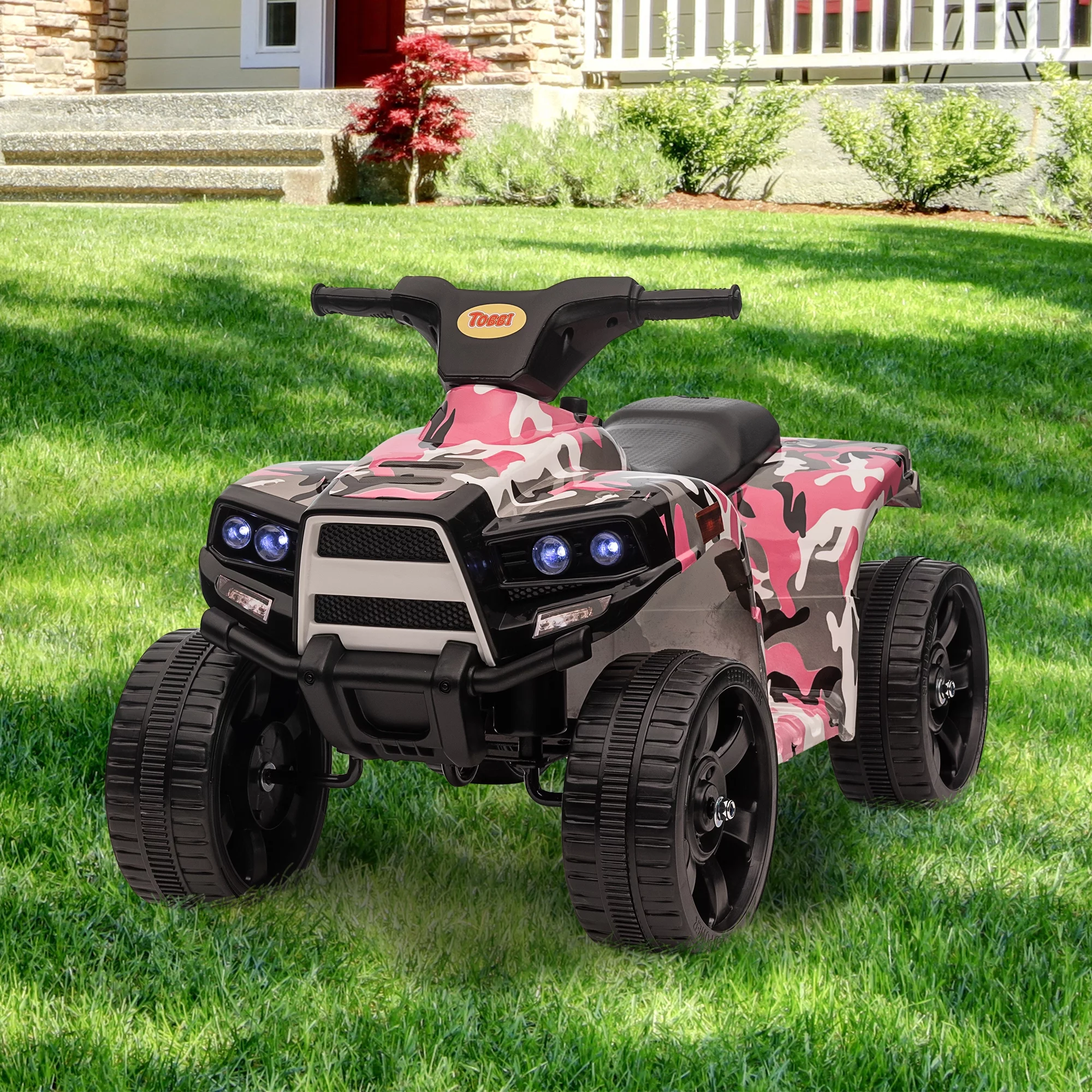 TOBBI Kids ATV, 6V 4 Wheeler Electric Quad Car Ride on Toys W/ LED Headlights, Horn, Speed Indicator, Pink Camouflage