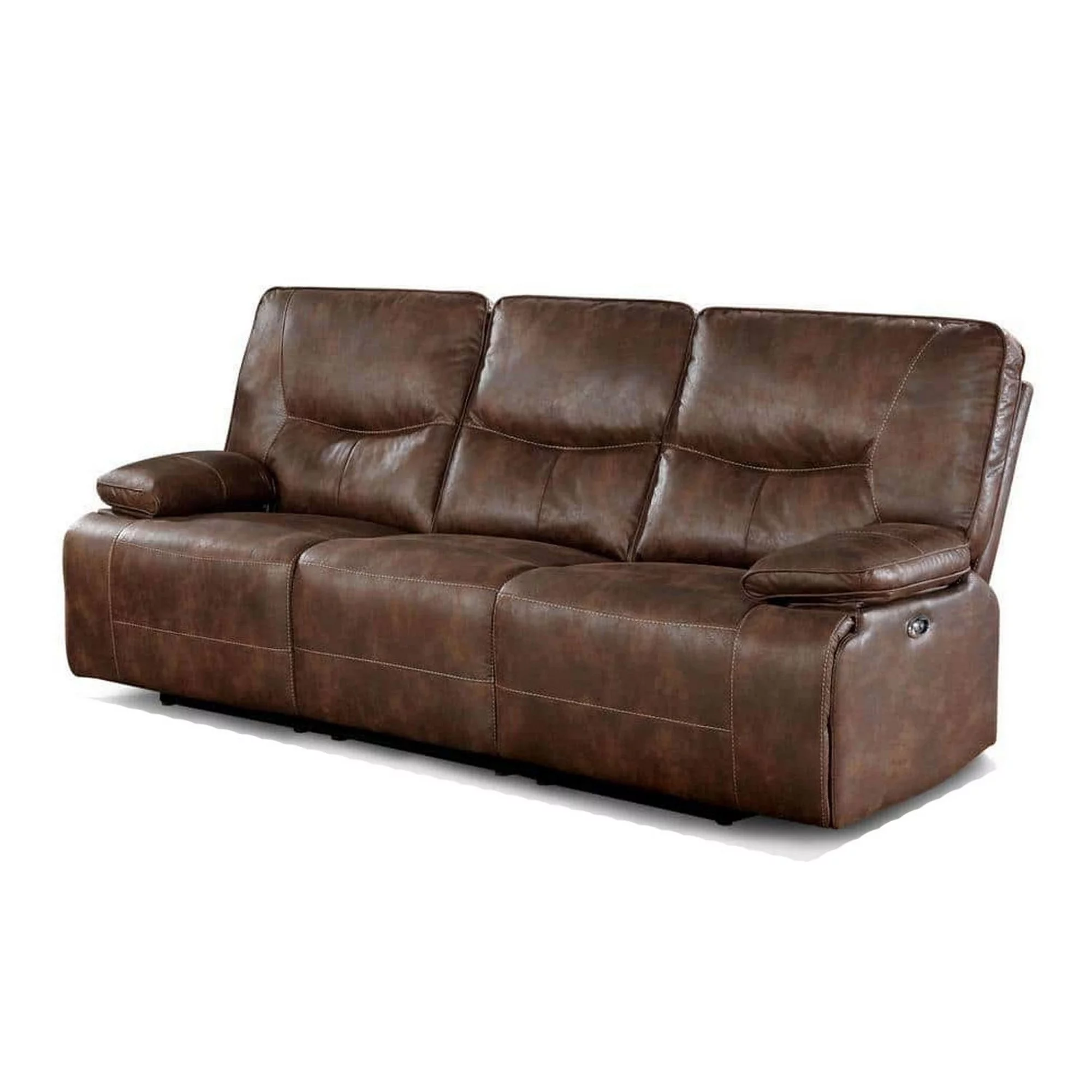 Benzara  90 in. Heli Power Reclining Sofa with Pull Tab Footrest & USB Port, Brown