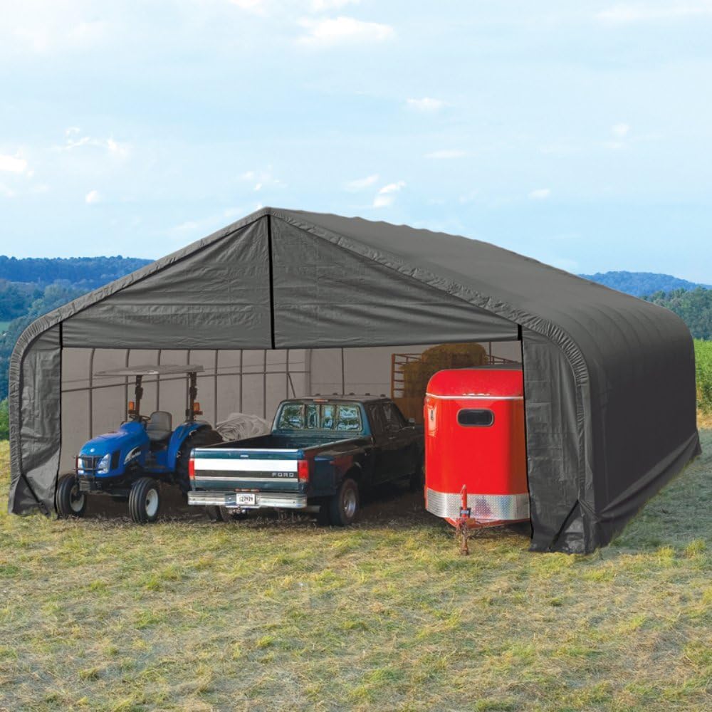 ShelterLogic Peak Style 30ft.W Garage/Storage Shelter - Gray, 20ft.L x 30ft.W x 16ft.H, 2 3/8in. Frame, Model Number 86043