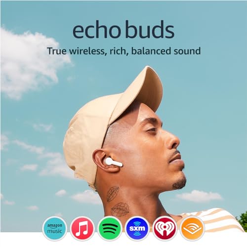Amazon Echo Buds (newest model), True Wireless Bluetooth 5.2 Earbuds with Alexa, audio personalization, multipoint, 20H battery with charging case, fast charging, sweat resistant, Black
