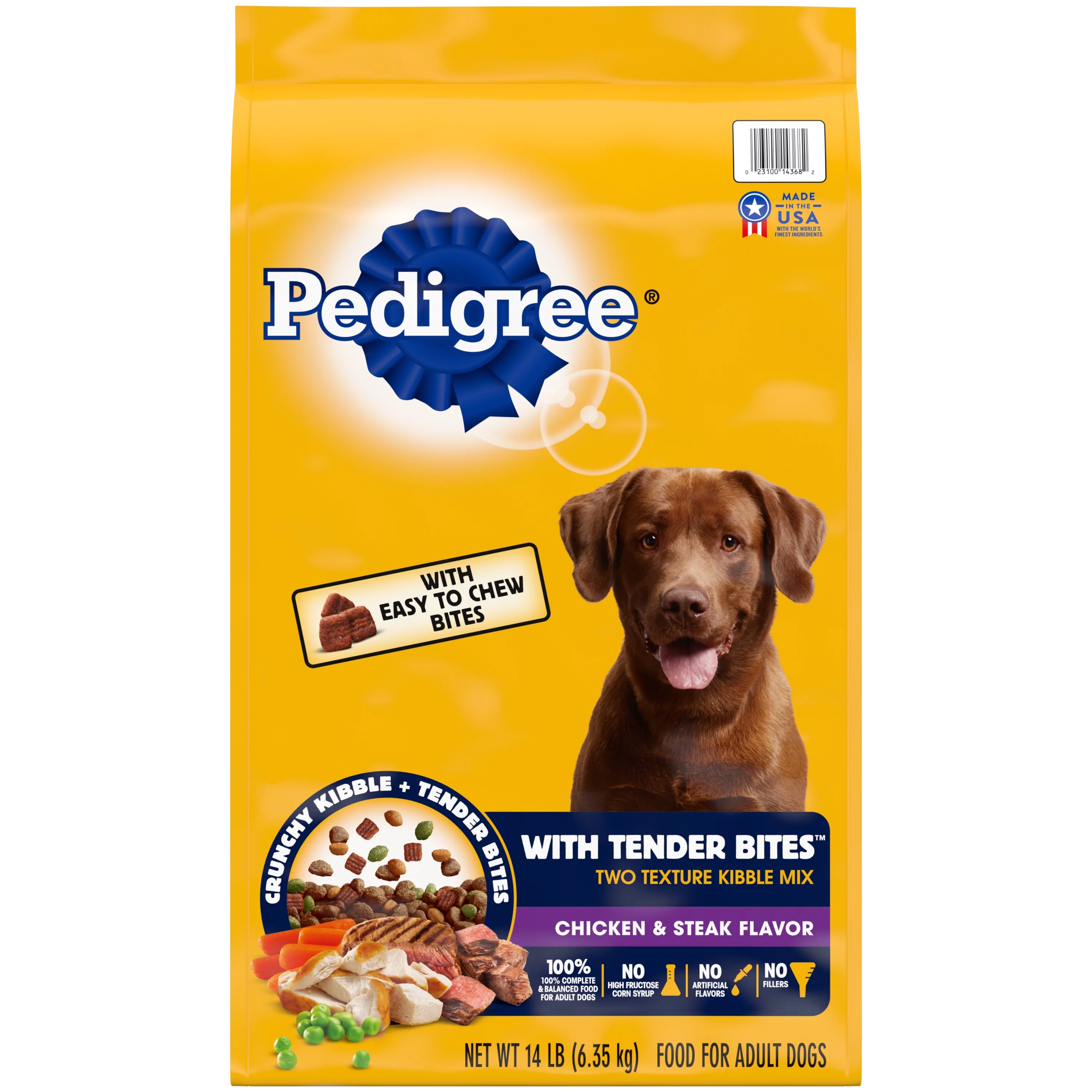 PEDIGREE with Tender Bites Complete Nutrition Chicken & Steak Dry Dog Food for Adult Dog, 14 lb. bag