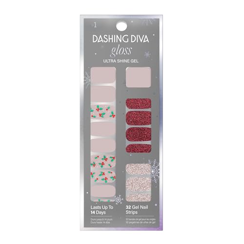 Dashing Diva Gloss Nail Strips - Santa Baby | UV Free, Chip Resistant, Long Lasting Gel Nail Stickers | Contains 32 Nail Wraps, 1 Prep Pad, 1 Nail File