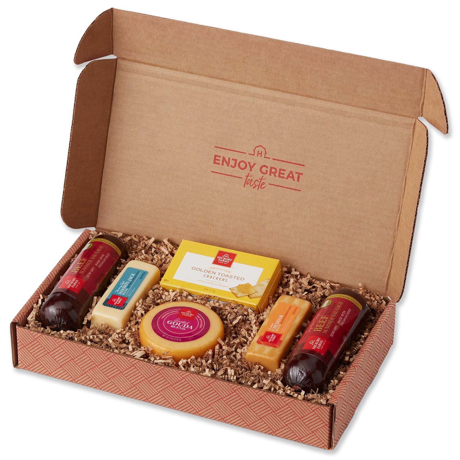 Hickory Farms Beef Summer Sausage & Cheese Medium Gift Box | Gourmet Food Gift Basket | Charcuterie | Father's Day Gift | Perfect For Birthday, Congratulations, Sympathy, Food Care Packages, Retirement, Thinking of You, Father's Day Gift