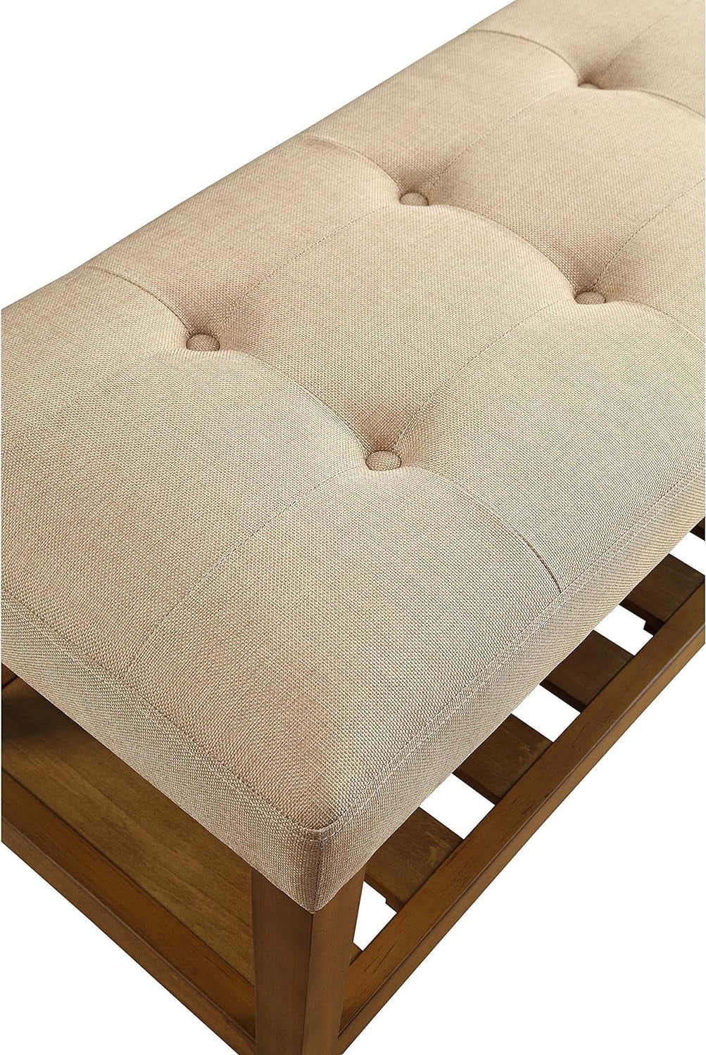 Tufted Accent Chair Contemporary Sofa - Upholstered Fabric -Century Design, 2 Seater Loveseat Bench Shelf Couch, Beige, Solid Wooden Legs, 40