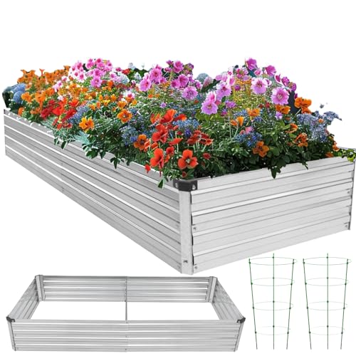 8x4x1FT Galvanized Raised Garden Bed Outdoor for Vegetables,Galvanized Planter Boxes Metal Raised Beds for Gardening