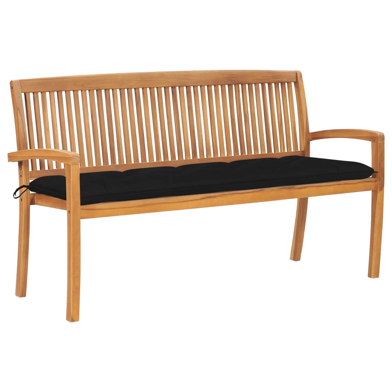 Anself Garden Bench with Black Seat Cushion Teak Wood Patio Porch Chair Wooden Outdoor Bench for Backyard, Balcony, Park, Lawn Furniture 62.6 x 22.6 x 35.4 Inches (W x D x H)