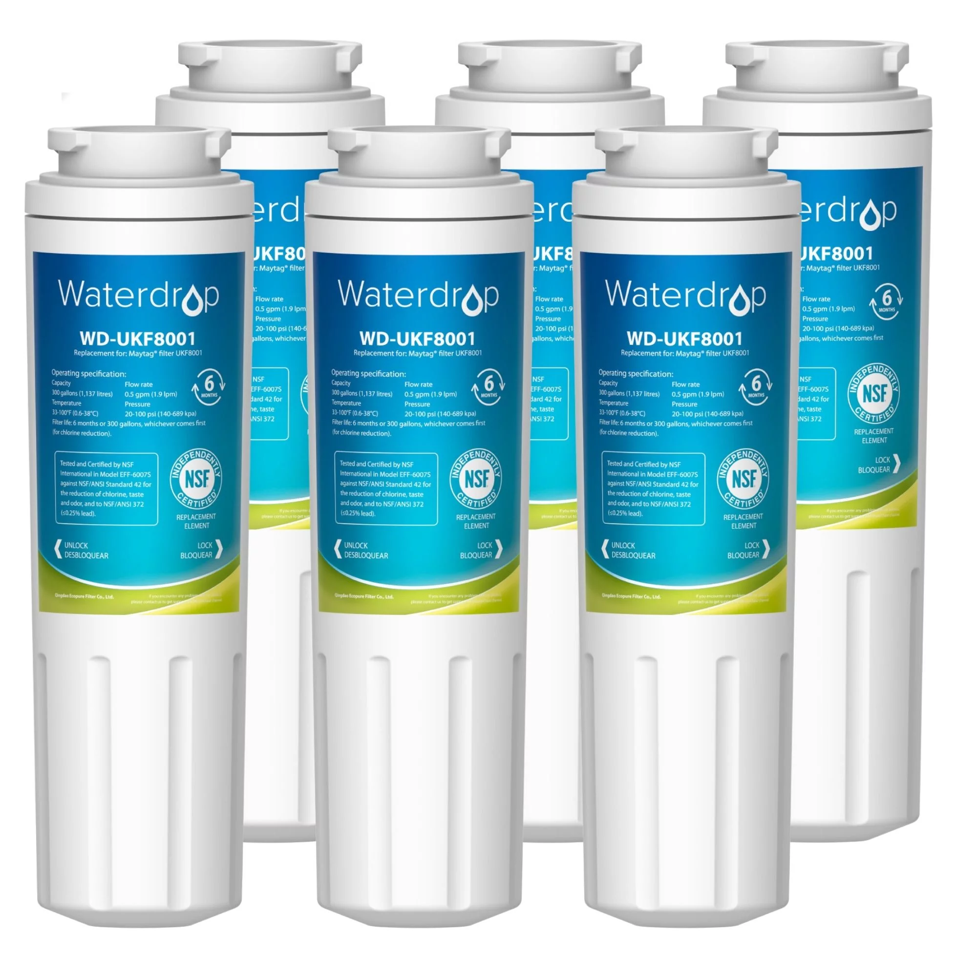 Waterdrop UKF8001 Water Filter, NSF 53&42 Certified, EveryDrop Filter 4, Replacement for Whirlpool UKF8001, 4396395, Maytag UKF8001AXX-200, UKF8001AXX-750(6 PACK)
